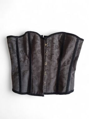 Steel Boned Silk Brocade corset 3XL 34" plus size Black